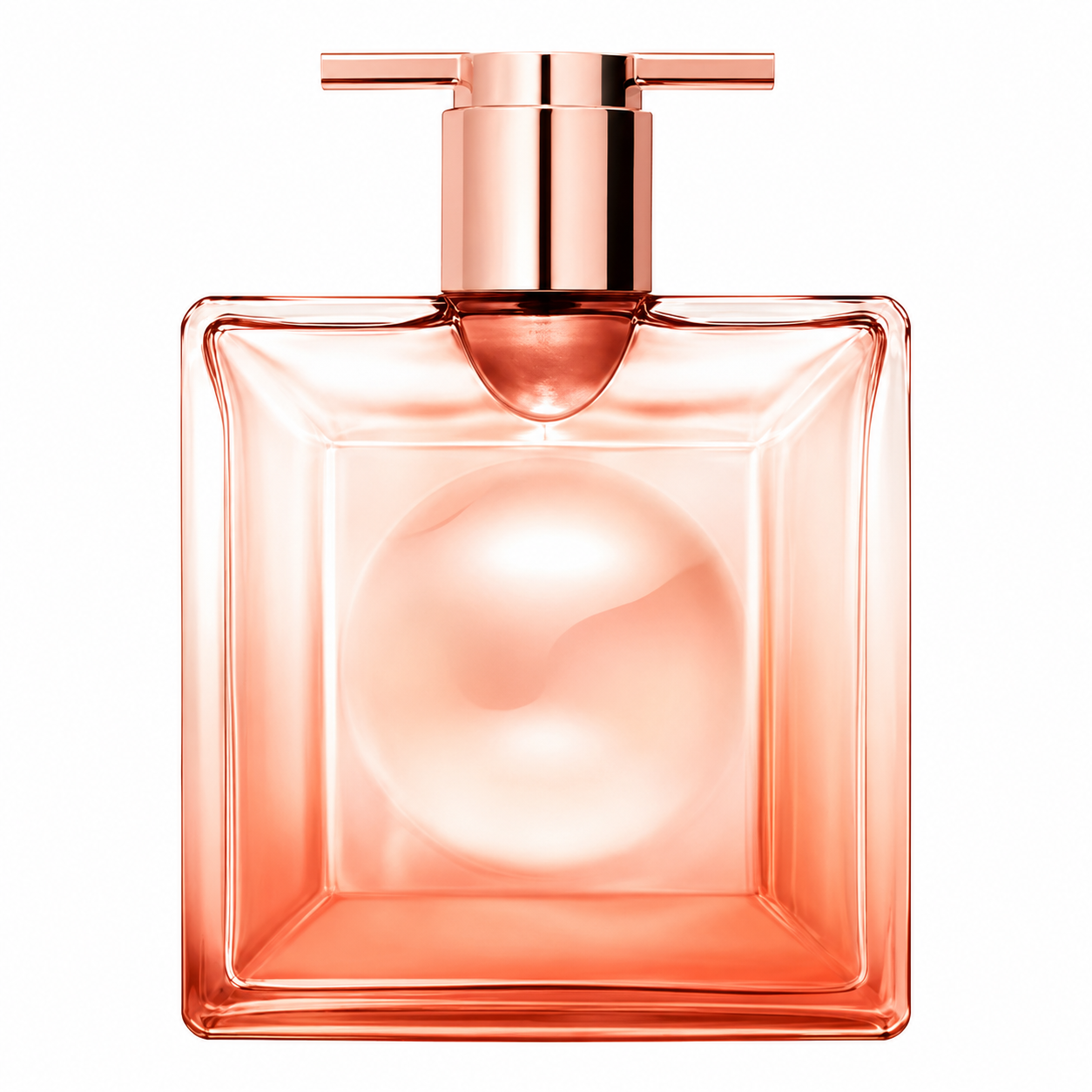 Lancôme La Vie Est Belle Rose Extraordinaire Eau de Parfum bottle isolated on a white background, featuring a square blush-pink glass bottle with a luminous crystal rose at its center and a refined rose gold cap.